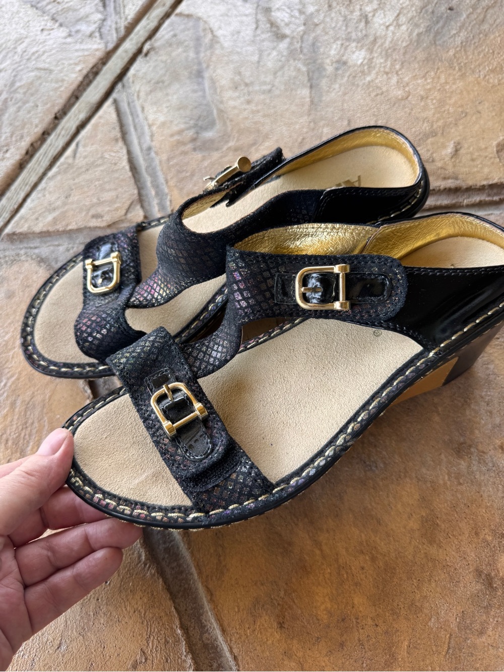 Alegria Lara Gemboree LAR-582 Sandals Black Metallic Leather Size 36 US 6-6.5